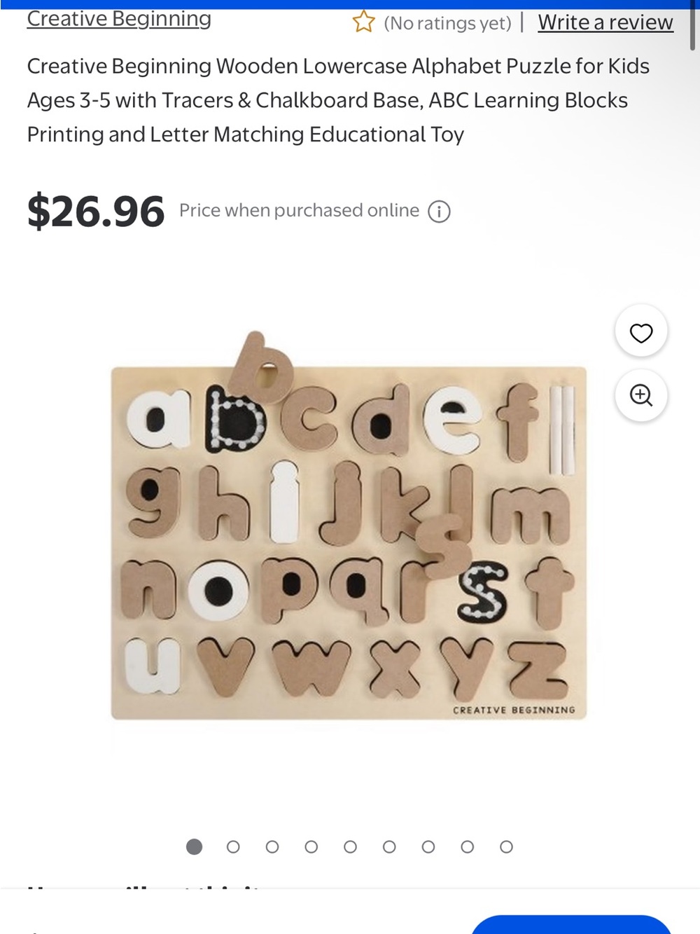 Natural & White Wooden Lowercase Alphabet Puzzle